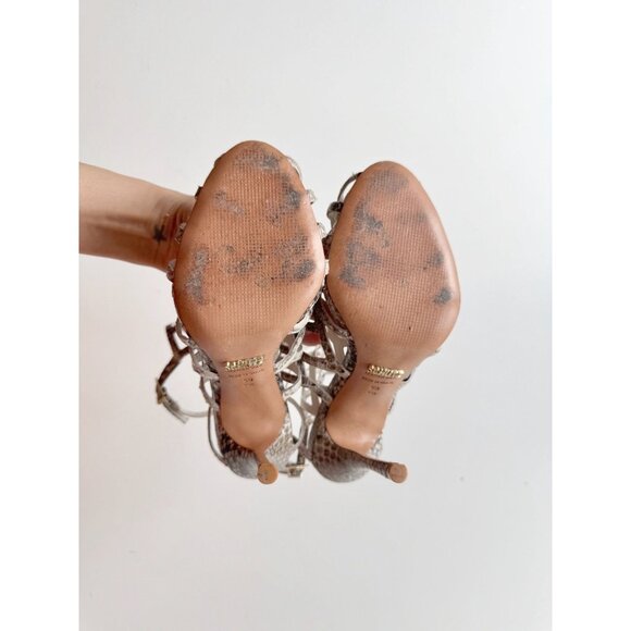SCHUTZ Julianna Grey Python Snake Leather Strappy High Heel Cage Sandals, Size 5 - Picture 14 of 16